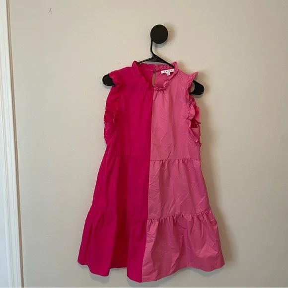 THML Women’s Pink Panel Ruffle Tiered Dress Size Medium - Picture 2 of 8
